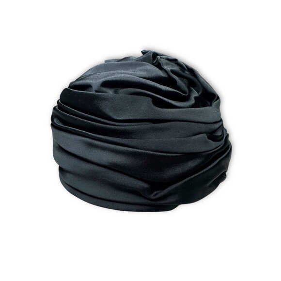 Vintage Bullock’s Wilshire Black Satin Turban Hat Wynshire Millinery - Picture 4 of 10